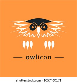 The owl's head. Bird vector icon. Logo, emblem, label, sign, design element.