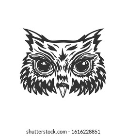Owl's head isolated on white. Vector illustration.