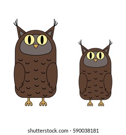 Owls isolated on white vector illustration