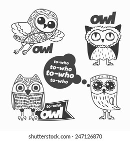 Owls, isolated vector design elements.