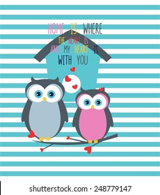 Owls love card design. vector illustration