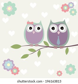 Owls and love, flowers and spring