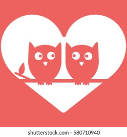 Owls in Love Minimal Vector Icon Illustration, Valentine s day design.