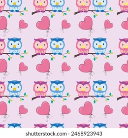 Owls In Love Seamless Vector Pattern Design (2)