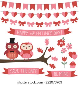 Owls in love, vector set