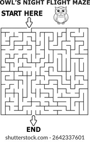 Owls night flight maze game for kids fun activity