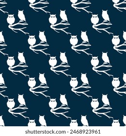 Owls in the night forest Seamless Vector Pattern Design (2)