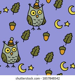 
búhos en el bosque nocturno de robles