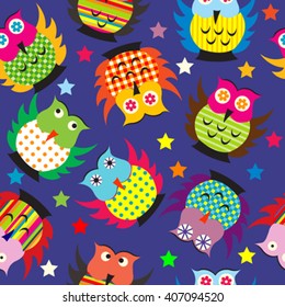 Owls in the nighttime seamless background