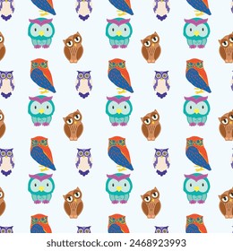 Owls On Branches Seamless Vector Pattern Design