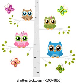 Owls on a tree with butterflies