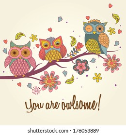 owls on tree illustration