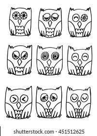 owls on white background