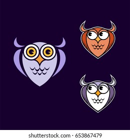 Owls on white background with big eyes