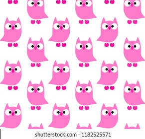 owls pattern pink color, cute baby seamless design vector illustration