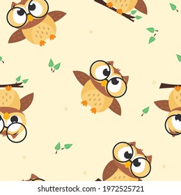 Owls Pattern. Vector seamless pattern of background with a childish style owl