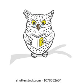 Owls reading a book. Vector design.