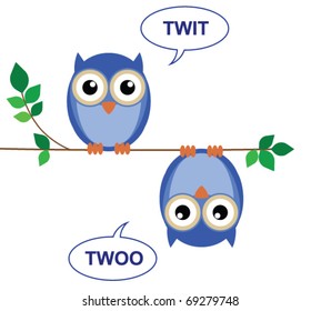 Owls sat on a branch calling Twit Twoo