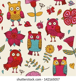 Owls seamless pattern