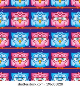 Owls, seamless pattern