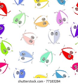 owls seamless pattern, abstract texture; vector art illustration