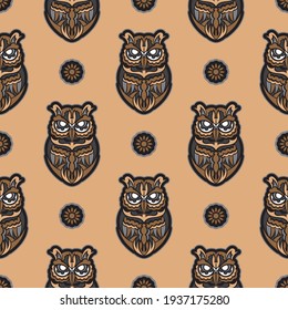 Lechuzas sin fisuras al estilo boho. Bien por la ropa y los textiles. Vector 