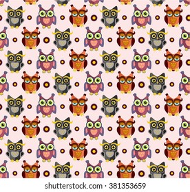 Owls seamless pattern. Cute wallpaper for children. 