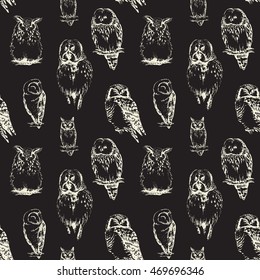 Owls seamless pattern. Vector background.