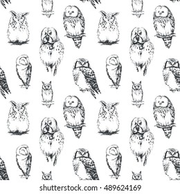 Owls seamless pattern. Vector background.