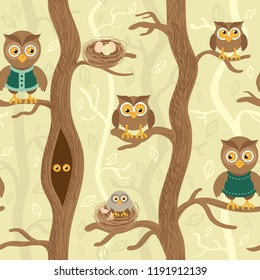 Owls seamless pattern. Vector illustration of Owls in the form of a seamless pattern. Perfect design for posters, cards, textile, web pages. 