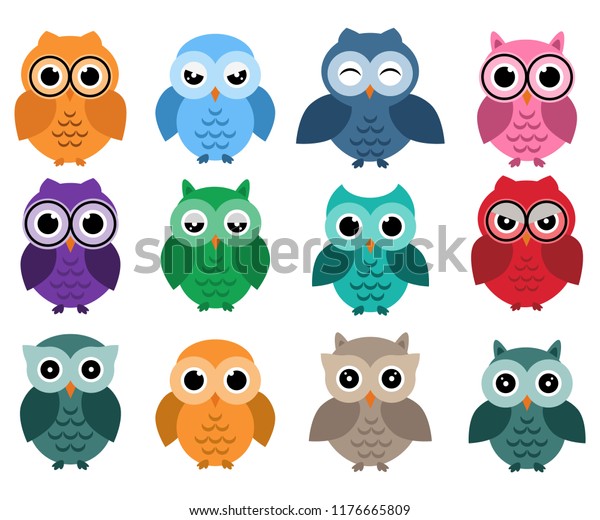 Owls Set Different Owls Emotions Stock Vector (Royalty Free) 1176665809 ...