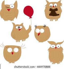 Owls. Set of funny owls