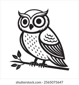 owls Silhouette. black color bold and line vector illustrations eps 10 on a white background.
