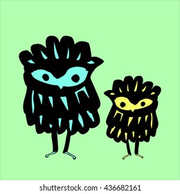 The Owls are similar, Art colouring book, hand drawn, illustration bird, T-shirt Graphics, cute cartoon characters 
