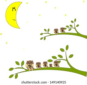 Owls sitting on branches