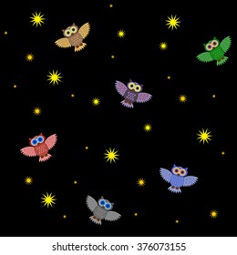 Owls sky - seamless pattern