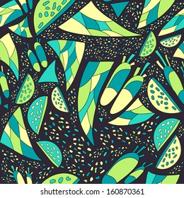 Owls and snow continuous seamless pattern.Abstract background with abstract objects with flowers ,feather, owls.