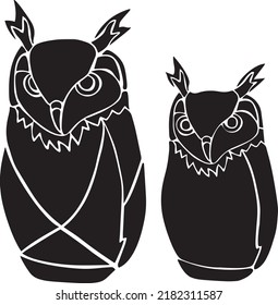 Owls statues Vector Stencil, Black and White
