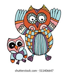 Owls Vector, Owls Illustration Doodle Vector