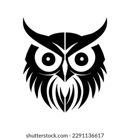 The owl's vector logo is in black and is skillfully isolated on a background of pristine white.