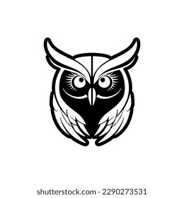 The owl's vector logo is in the color black and is skillfully isolated on a background of pristine white.