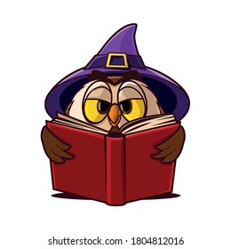 owls with wizard hat cartoon illustration