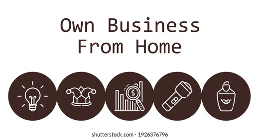 own business from home background concept with own business from home icons. Icons related highlighter, idea, bar chart, joker, flashlight