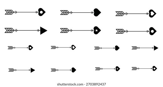Propia Colección creada del icono de flecha de contorno Símbolos direccionales monocromáticos en varios estilos. Ilustración vectorial aislada sobre fondo blanco.
