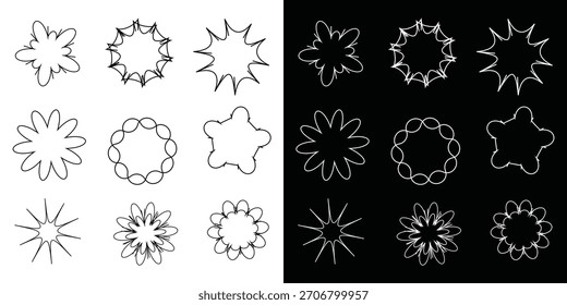 Criado por Conta Própria Iluminação Dupla e Análise Comparativa de Formas Claras e Escuras. Ilustrações vetoriais em fundo branco e preto.