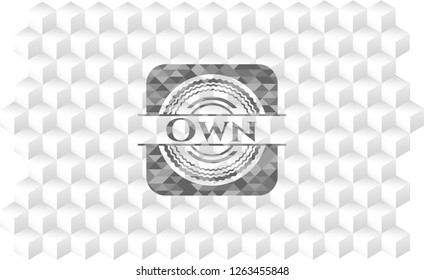 Own grey badge with geometric cube white background