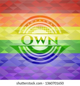 Own on mosaic background with the colors of the LGBT flag