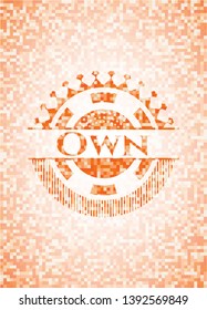 Own orange tile background illustration. Square geometric mosaic seamless pattern with emblem inside.