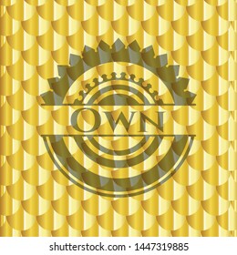 Own shiny golden badge. Scales pattern. Vector Illustration. Detailed.