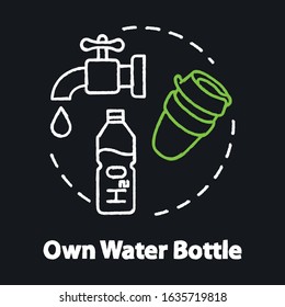 Own water bottle chalk RGB color concept icon. Inexpensive drink, affordable travel idea. Personal clean water supply, cheap beverage. Vector isolated chalkboard illustration on black background